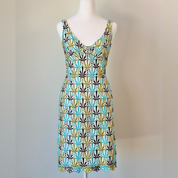Vintage Milly Green Blue Brown White Embroidered Dress - Picture 9 of 14